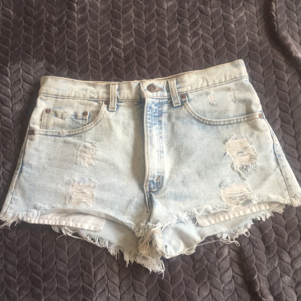 Distressed denim shorts